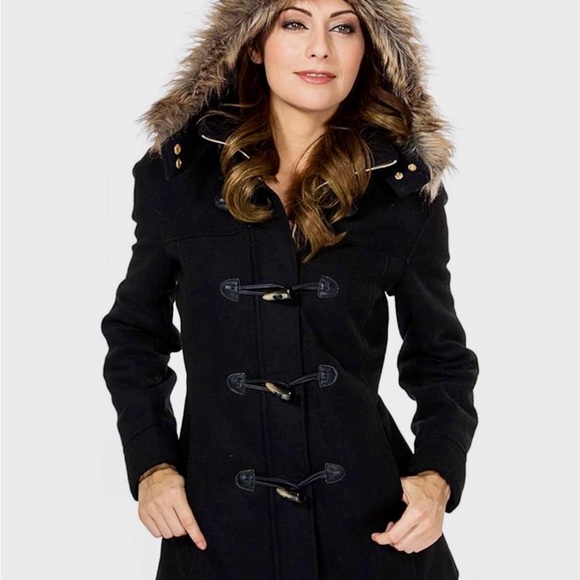 Alpine Swiss Duffy Women’s Wool Coat Fur Trim Hooded Parka Jacket. XL. - Picture 2 of 14
